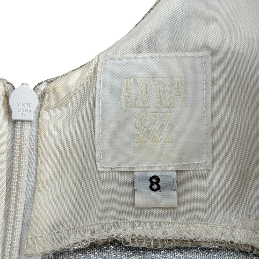 Anna Sui Metallic Jacquard Cap Sleeve Mini Dress in Metallic Silver Gold Size 8 - Picture 8 of 14
